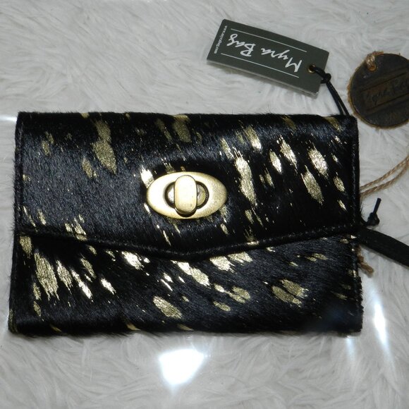 MYRA BAG Mohair Gold Speckled Black Hairon Leather Wallet🆕SHIPS FAST🏃‍♀💨⚡🚚 - Picture 1 of 15